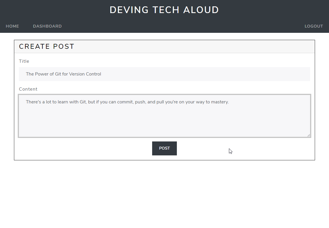 Screenshot of tech blog website project