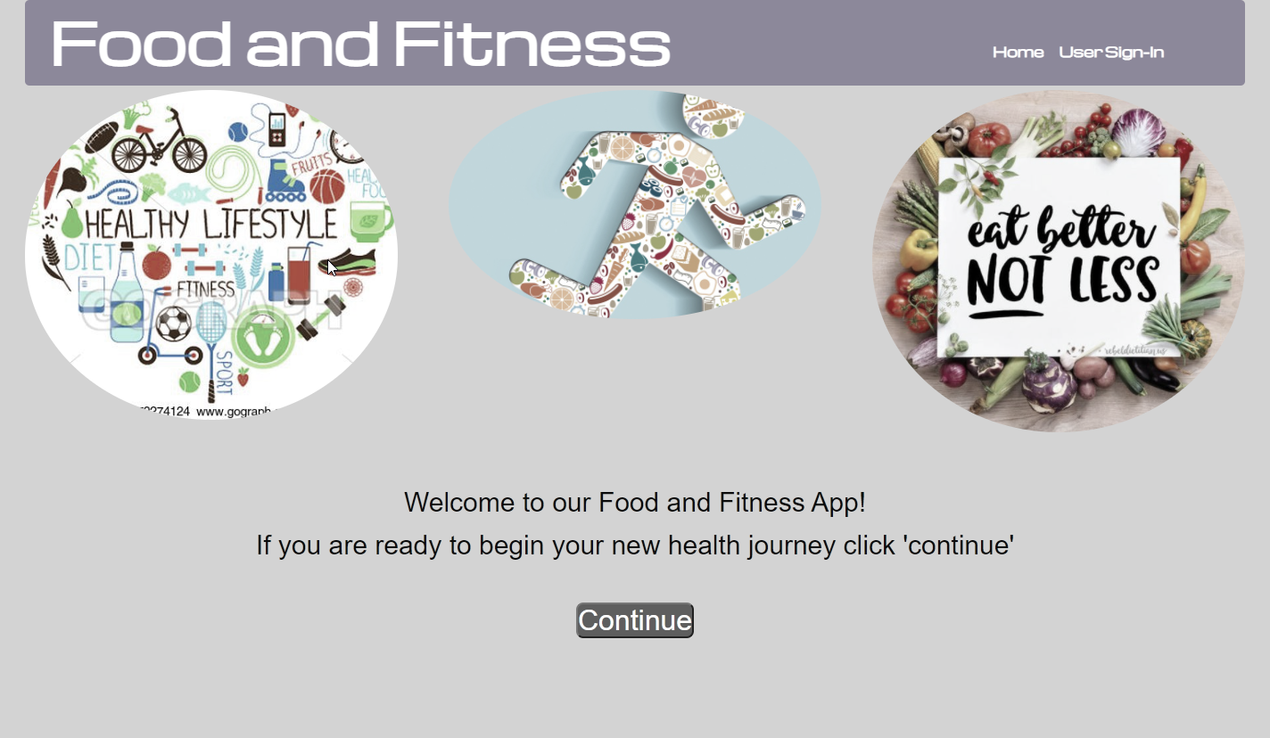 Screenshot of food and fitness tracker website project